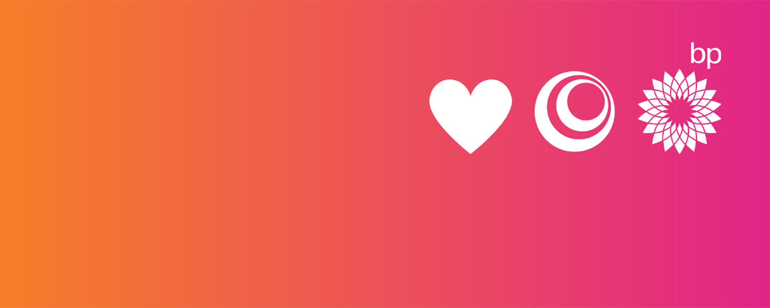 Orange pink gradient Lightsource bp logo and heart banner