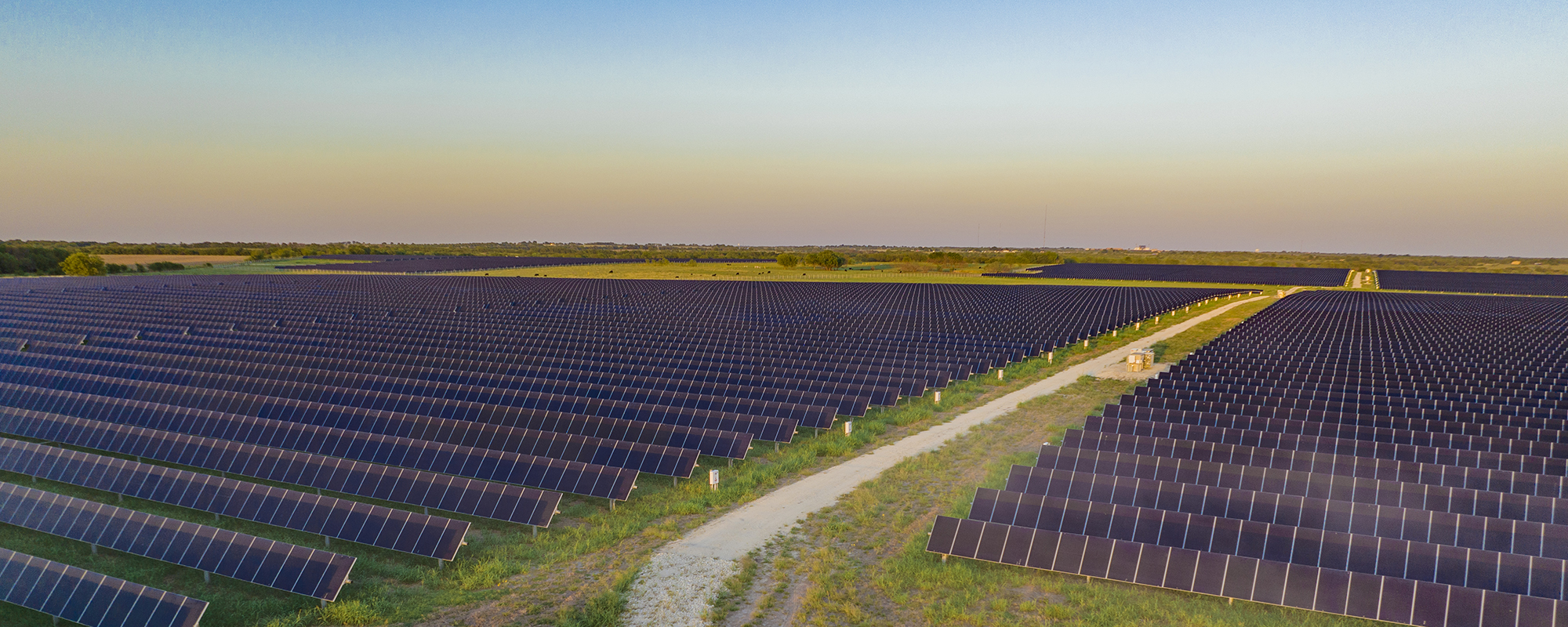 Sunset over a solar farm