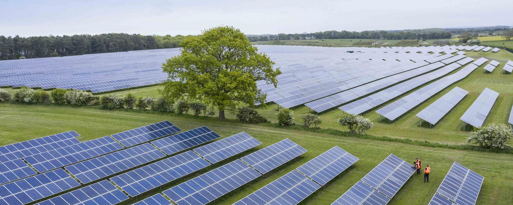 Aerial shot of a UK solar farm