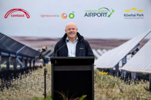 Adam Pegg speaking at the sod turning event at Kowhai solar farm, New Zealand